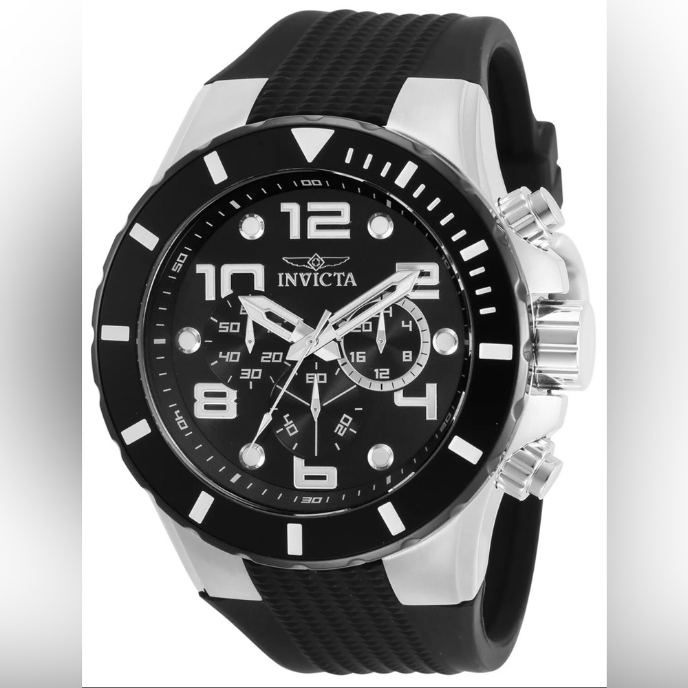Invicta Pro Diver 30776 Silver with Black Dial and Black Strap 50mm Watch Men's